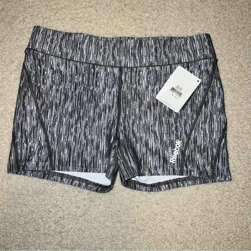 Reebok Womens Low Rise 3" Inseam Elastic Waist Fitted Workout Shorts Gray Medium